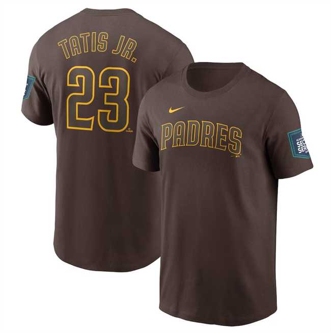 Men's San Diego Padres Fernando #23 Tatis Jr. Brown 2024 World Tour Seoul Series Name & Number T-Shirt,We sell and wholesale Men's San Diego Padres Fernando #23 Tatis Jr. Brown 2024 World Tour Seoul Series Name & Number T-Shirt on line form chian!